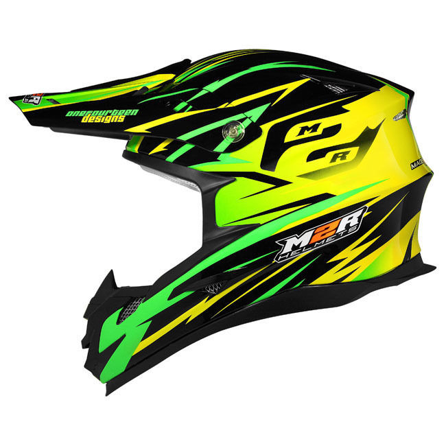 M2R X4 GREEN / YELLOW SYMBOL HELMET ESRS MX DIRT BIKE PC2 SIZE LARGE - m2r