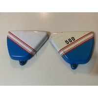 BLUE AND WHITE 500 MOTORCYCLE ROAD BIKE PLASTIC SIDE COVERS WERE RED