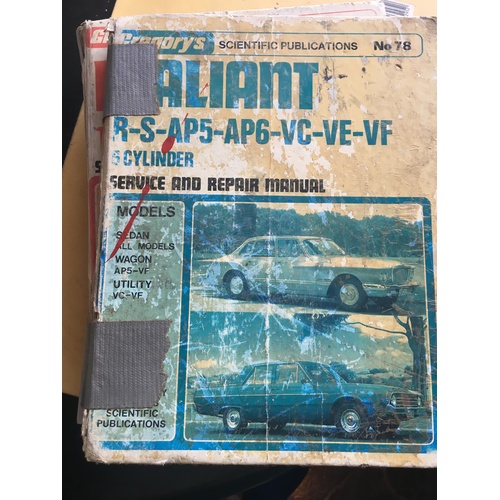 VALIANT R S AP5 AP6 VC VE VF 6 CYL GREGORYS WORKSHOP MANUAL