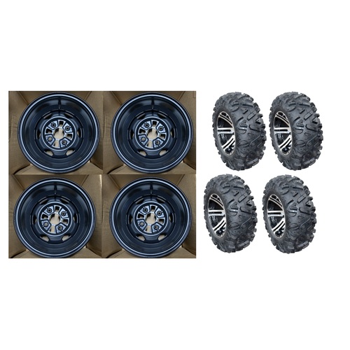 FRONT & REAR 12 INCH ATV RIMS TYRES  SET 4 YAMAHA BRUIN GRIZZLY 350 BLACK KNIGHT