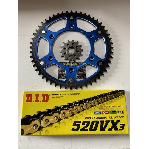 KTM 52 T BLUE REAR 14 FRNT SPROCKET STEALTH 300 DID VX3 GOLD 520 XRING HUSKY BERG 300 250 500 501