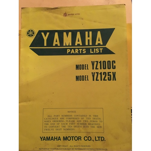 YAMAHA YZ100C YZ125X PARTS LIST    MANUAL