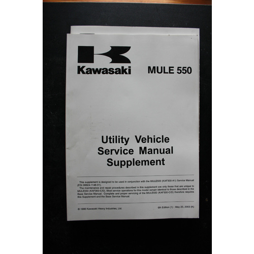 GENUINE KAWASAKI SERVICE WORKSHOP MANUAL SUPPLEMENT MULE 550