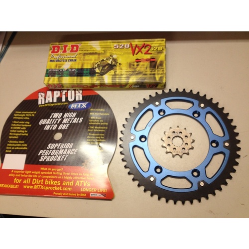 YAMAHA WR 400 426 450 49 TOOTH REAR MTX RAPTOR 14 F SPROCKET  DID VX2 CHAIN BLUE